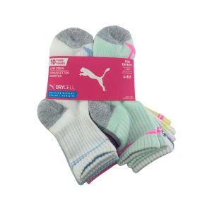 Puma Girl’s Low Crew Socks: 10 Pairs / Shoe Size 4-8.5