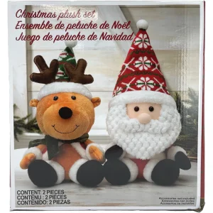 Holiday Home Decor Santa Claus and Reindeer Plush Set